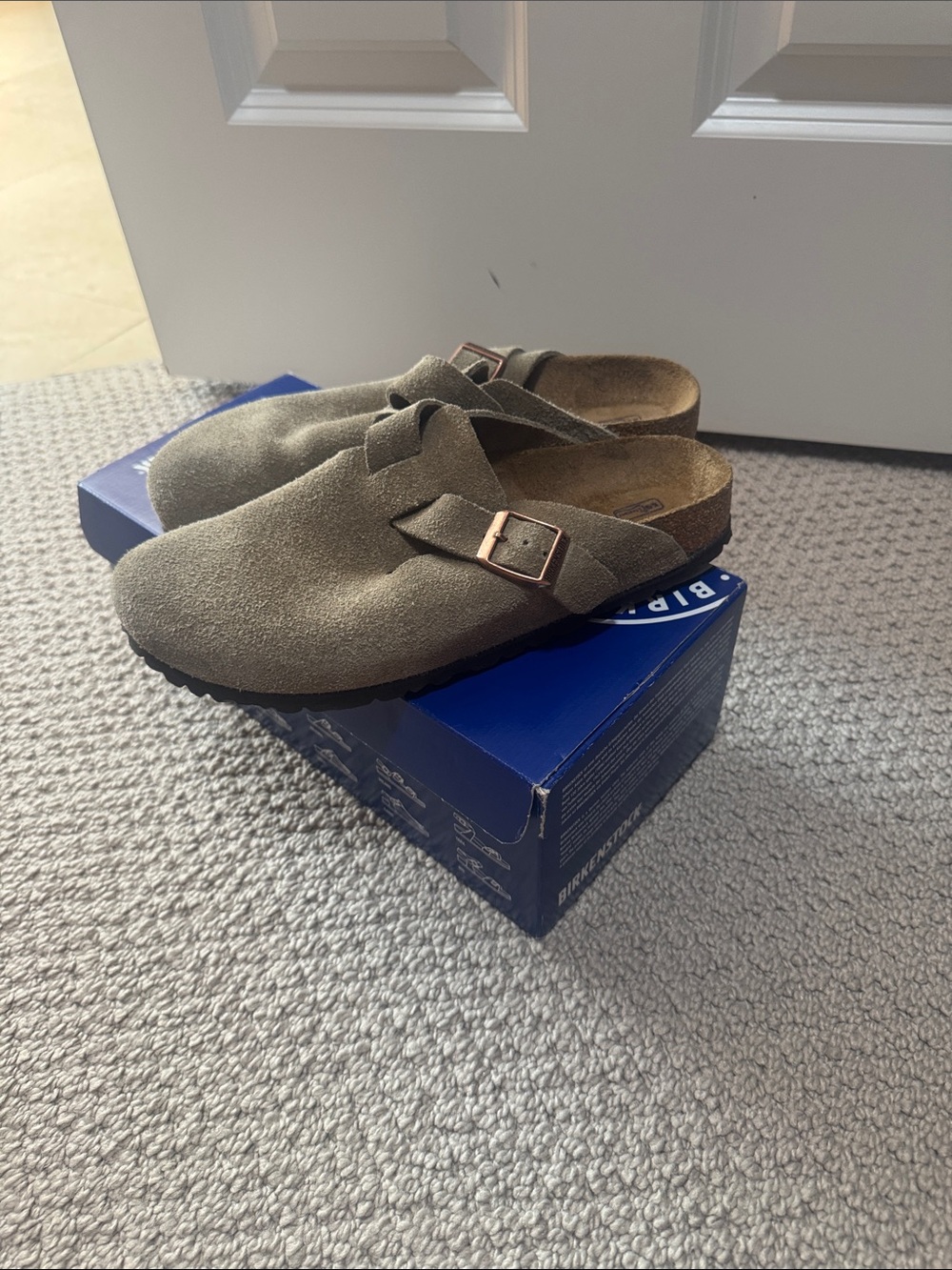 Birkenstock Suede Boston Clogs in Beige - Picture 3 of 4
